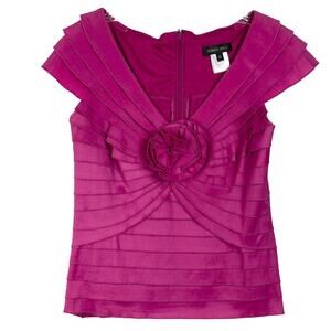 NWOT TADASHI SHOJI Blouse Size 12/L Pink Ruffle Tiered Rosette Taffeta